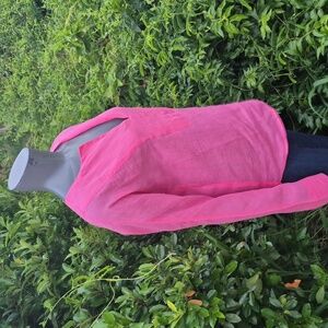 J. Crew (India) Ladies Pure Raime Vibrant Pink Linen Collarless V Neck L/S Top